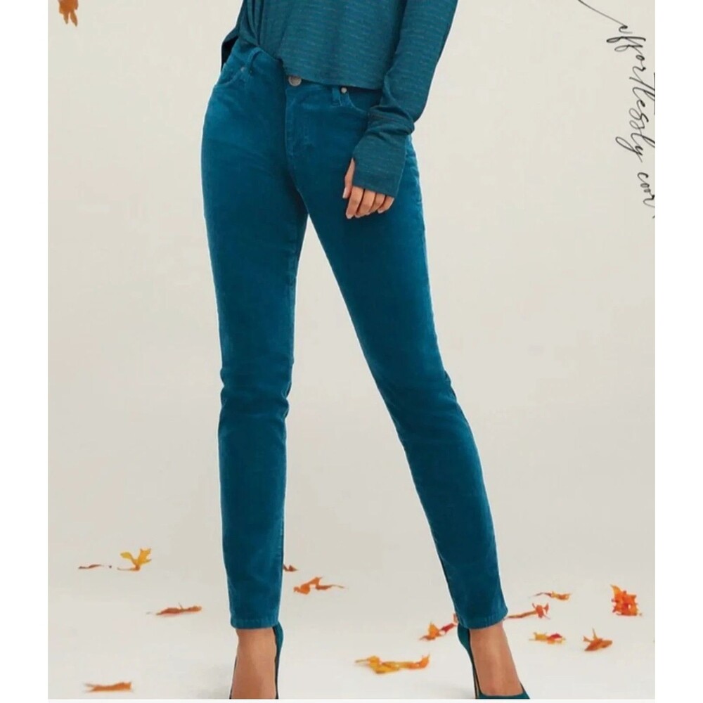 Cabi Corduroy Skinny Pants Womens 12 Teal Blue Stretch